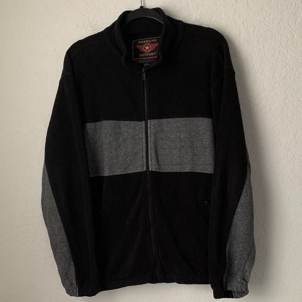 American Outpost Black/Gray Men's Sweater Full Zip Pockets Size XL